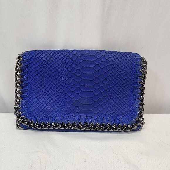 Women's Leather Gunmetal Chain Bag - Cobalt Python - Picture 1 of 9